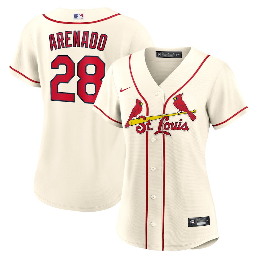 St. Louis Cardinals Womens #28 Nolan Arenado Nike Alternate Replica Player Jersey - Cream