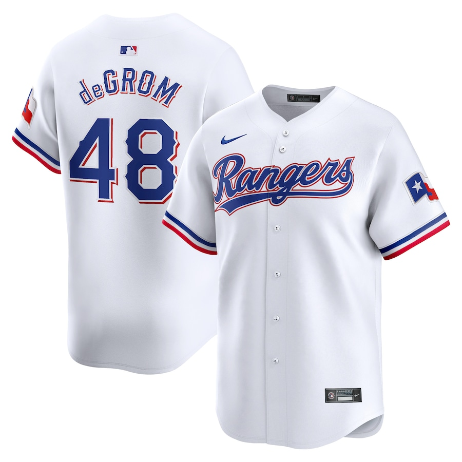 Texas Rangers #48 Jacob deGrom Nike Home Limited Player Jersey - White