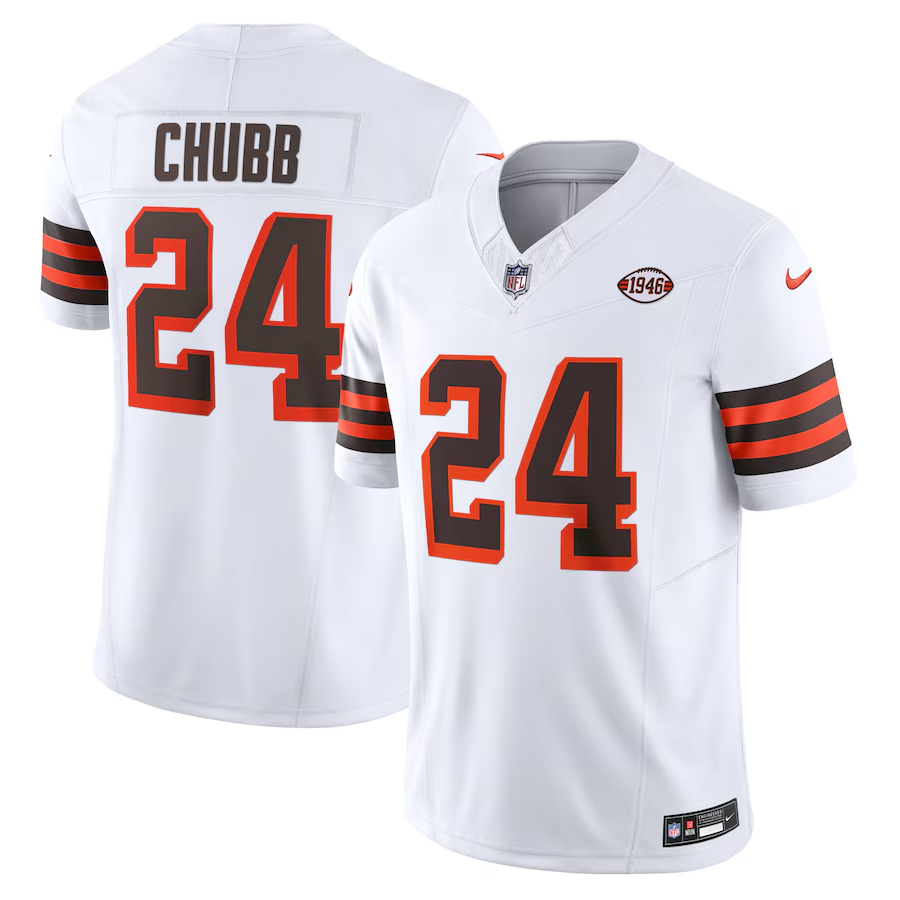 Cleveland Browns #24 Nick Chubb Nike White Vapor F.U.S.E. Limited Jersey