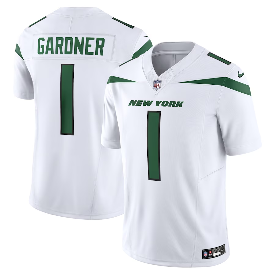 New York Jets #1 Ahmad Sauce Gardner Nike White Vapor F.U.S.E. Limited Jersey (2)