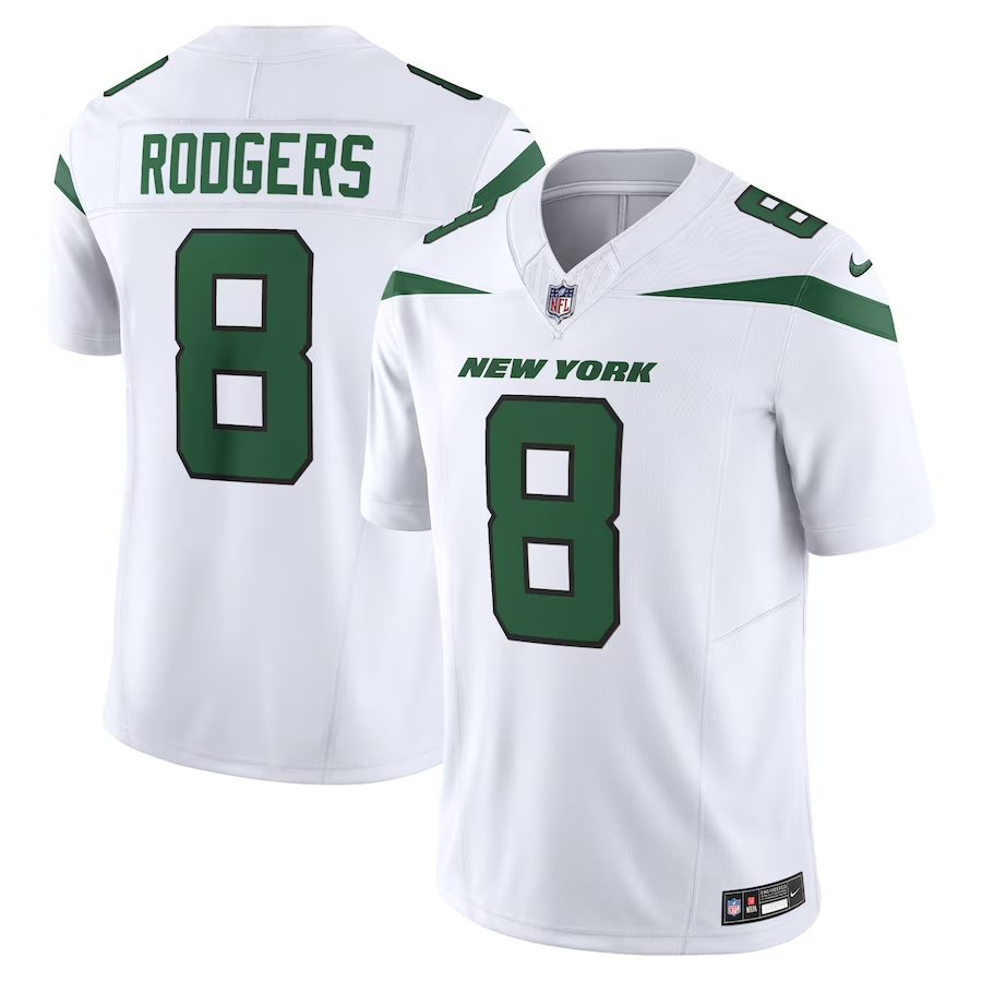 New York Jets #8 Aaron Rodgers Nike Spotlight White Vapor F.U.S.E. Limited Jersey