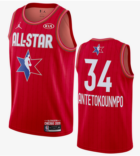 Men’s Milwaukee Bucks #34 Giannis Antetokounmpo Red Jordan Brand 2020 All-Star Game Swingman Stitched NBA Jersey