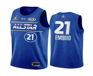 Men’s 2021 All-Star Philadelphia 76ers #21 Joel Embiid Blue Eastern Conference Stitched NBA Jersey