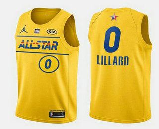 Men’s 2021 All-Star #0 Damian Lillard Yellow Western Conference Stitched NBA Jersey