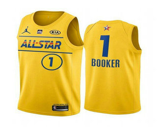Men’s 2021 All-Star #1 Devin Booker Yellow Western Conference Stitched NBA Jersey