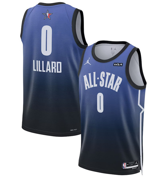 Men’s 2023 All-Star #0 Damian Lillard Blue Game Swingman Stitched Basketball Jersey