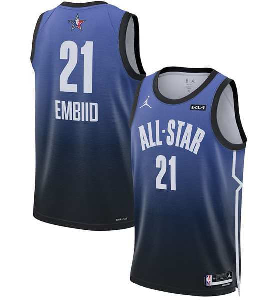 Men’s 2023 All-Star #21 Joel Embiid Blue Game Swingman Stitched Basketball Jersey