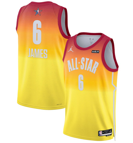 Men’s 2023 All-Star #6 LeBron James Orange Game Swingman Stitched Basketball Jersey