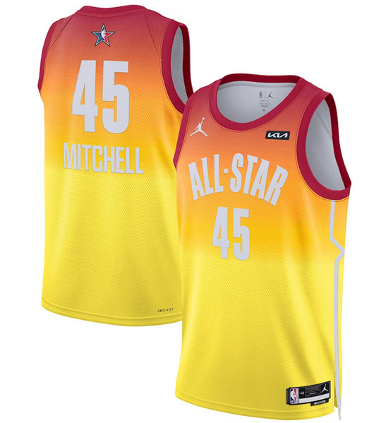 Men’s 2023 All-Star #45 Donovan Mitchell Orange Game Swingman Stitched Basketball Jersey
