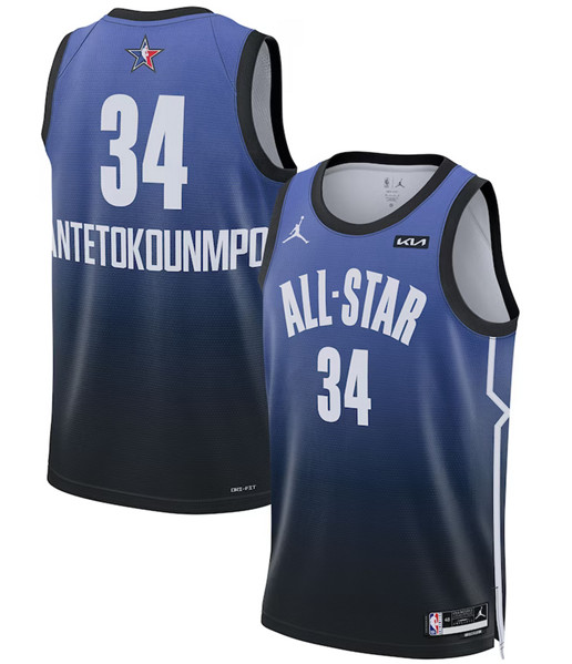 Men’s 2023 All-Star #34 Giannis Antetokounmpo Blue Game Swingman Stitched Basketball Jersey
