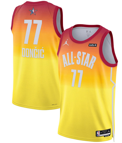 Men’s 2023 All-Star #77 Luka Doncic Orange Game Swingman Stitched Basketball Jersey