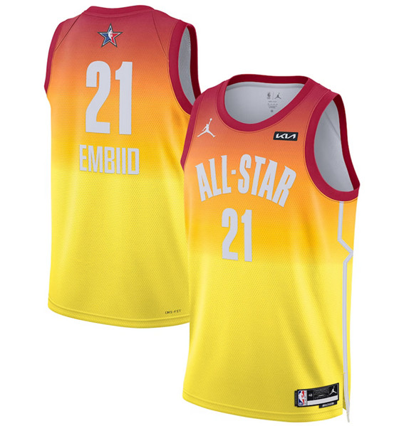 Men’s 2023 All-Star #21 Joel Embiid Orange Game Swingman Stitched Basketball Jersey