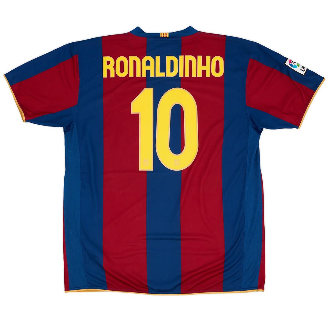 Ronaldinho #10 Retro Barcelona Home Jersey 50-Years Anniversary 200708