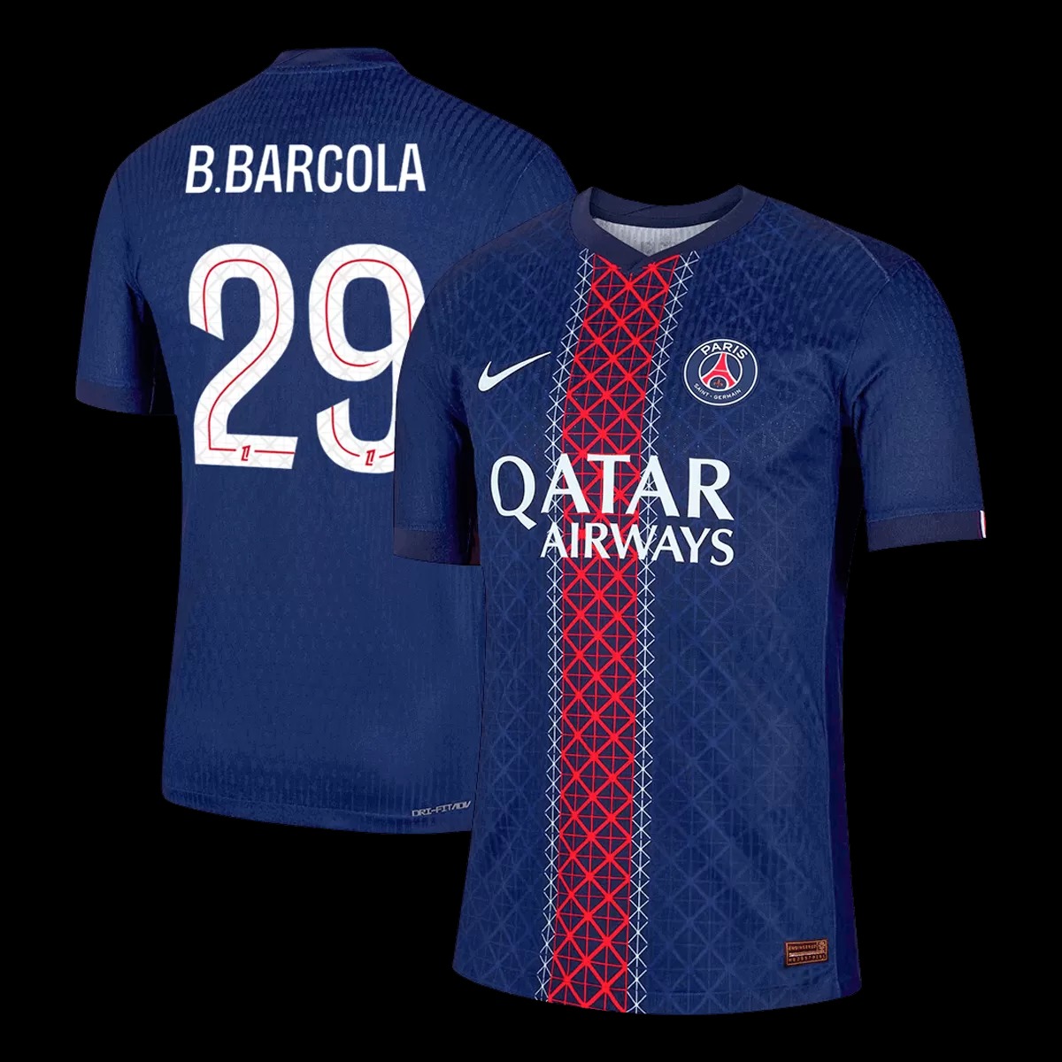 B.BARCOLA #29 PSG Home Match Jersey Player Version 2025/26